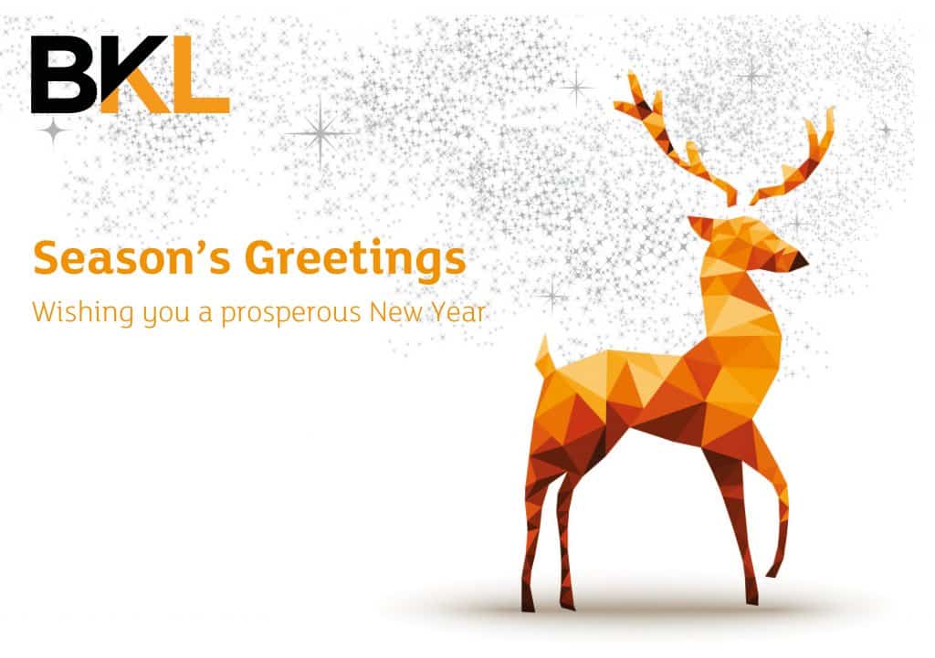 BKL Christmas card with an illustration of a reindeer in the snow 