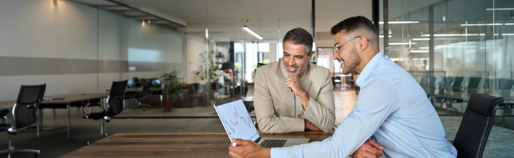 Business meeting two men discuss